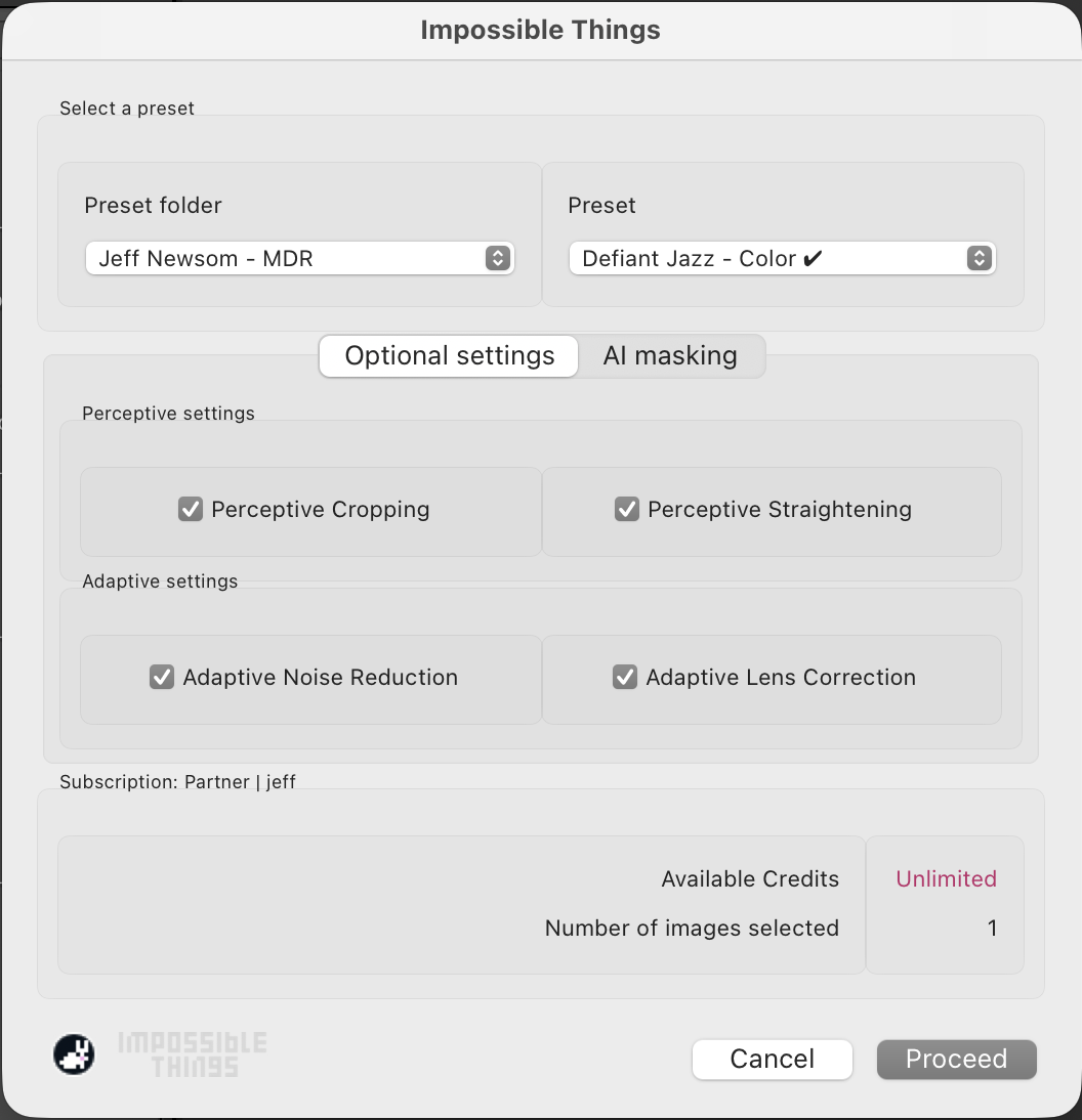 Edit Photos dialog with the preset dropdowns