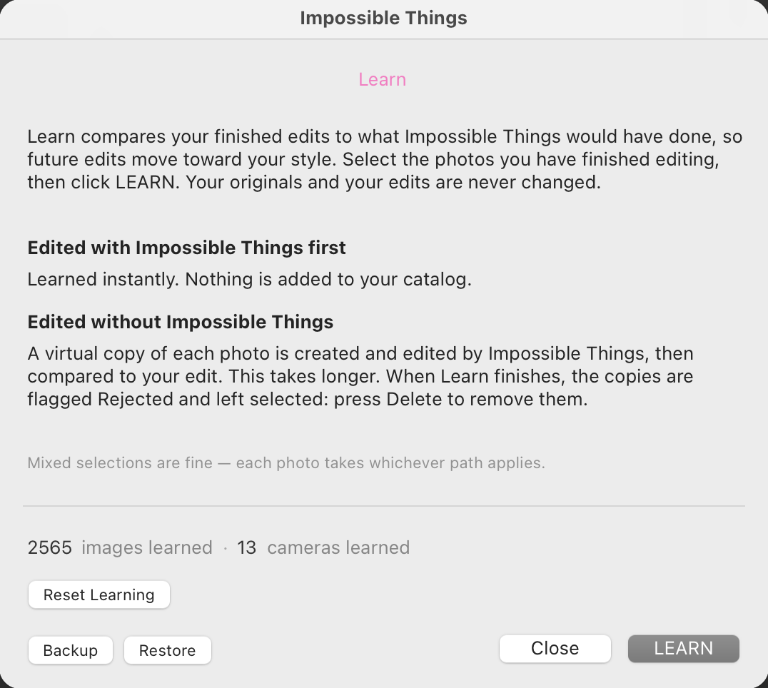 Learn dialog