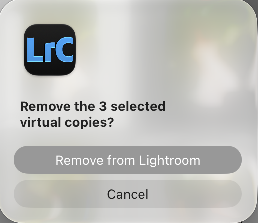 Lightroom asks to remove the virtual copies