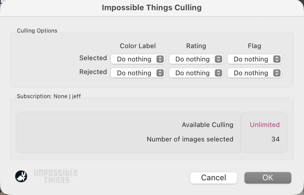 Culling Options dialog