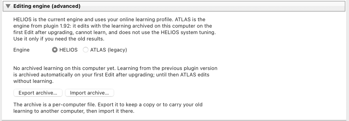 Editing engine (advanced) section